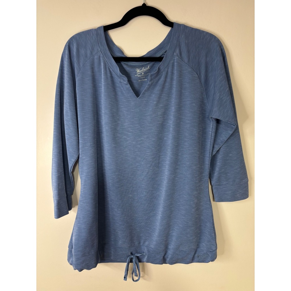 Woolrich Womens Blue 3/4 Sleeve‎ V Neck Tunic Top with Drawstring - L